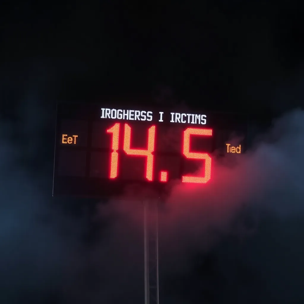Dramatic sports scoreboard showing declining numbers.