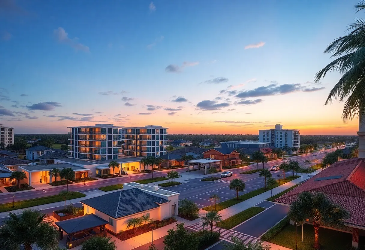 Modern infrastructure development with diverse communities in Florida.