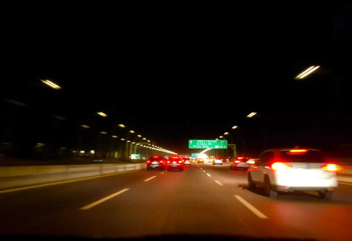 Highway with blurred lights representing high-speed pursuit.