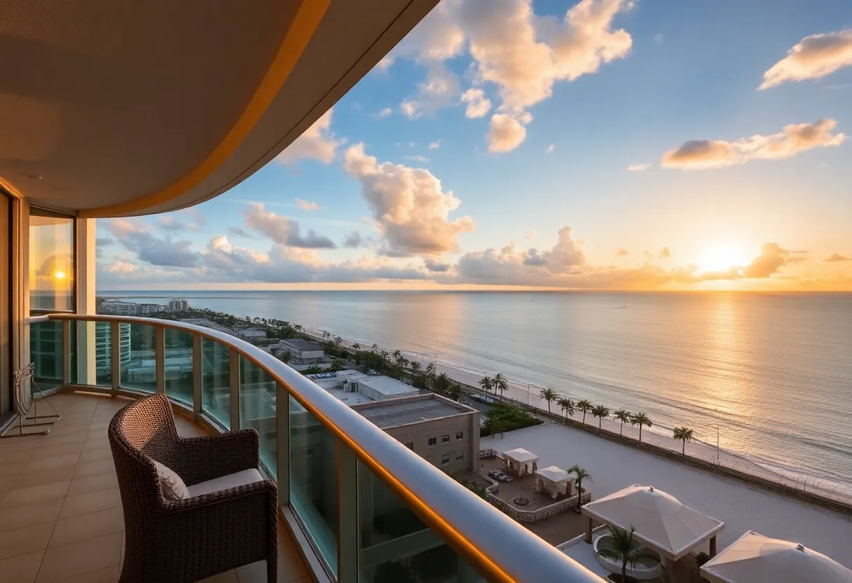 Luxurious penthouse view overlooking Pompano Beach sunset.