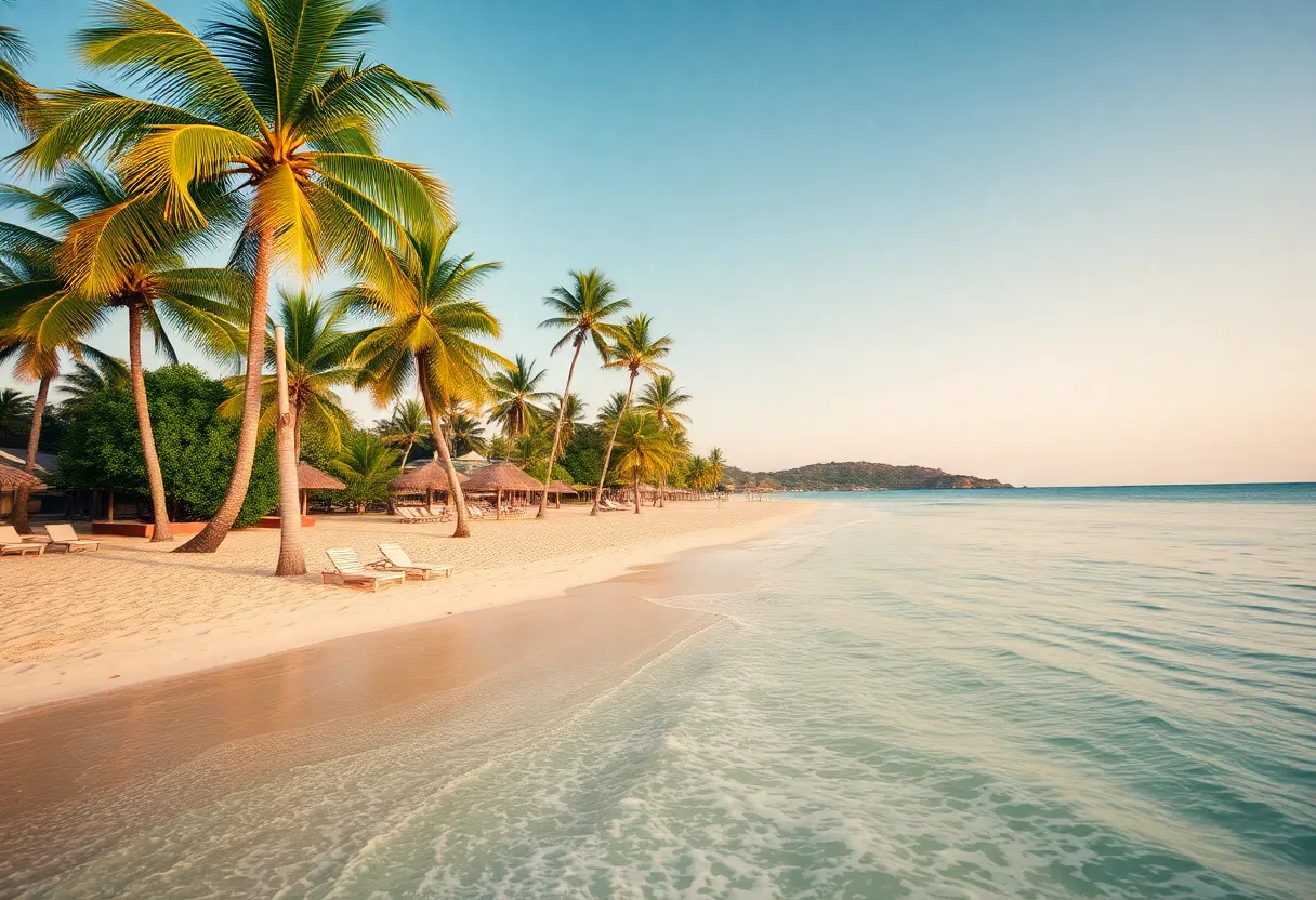 Relaxing holiday beaches with palm trees and sunshine.