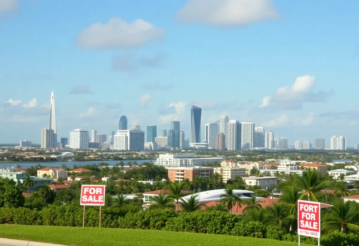 Skyline of Fort Lauderdale with "For Sale" signs visible.