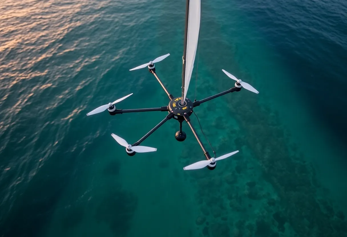 Aerial view of Saildrone mapping the Gulf seafloor.