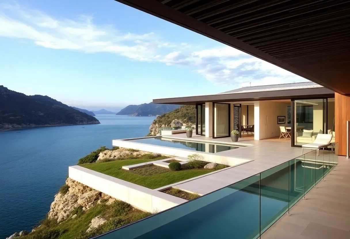 Modern luxury vacation homes in coastal landscapes.