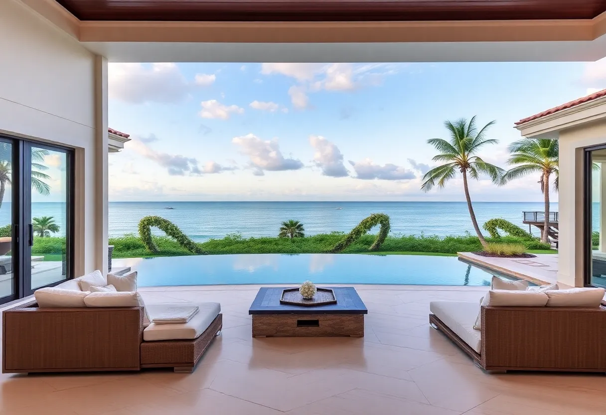 Luxury mansion with a view of Florida coastline.