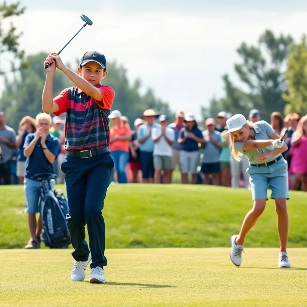 Young golfers practicing on a picturesque golf course