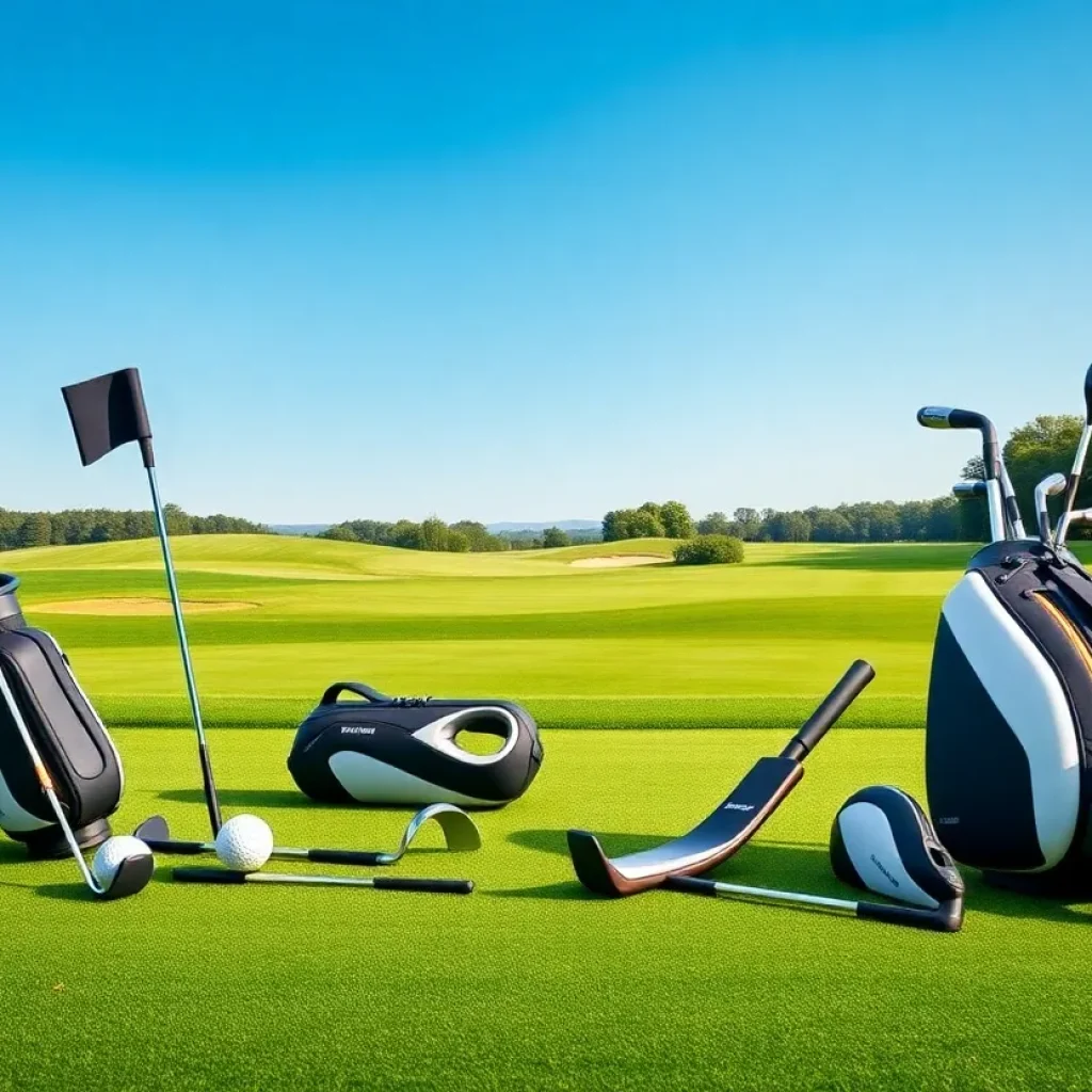 Display of affordable golf clubs in a sunny outdoor setting