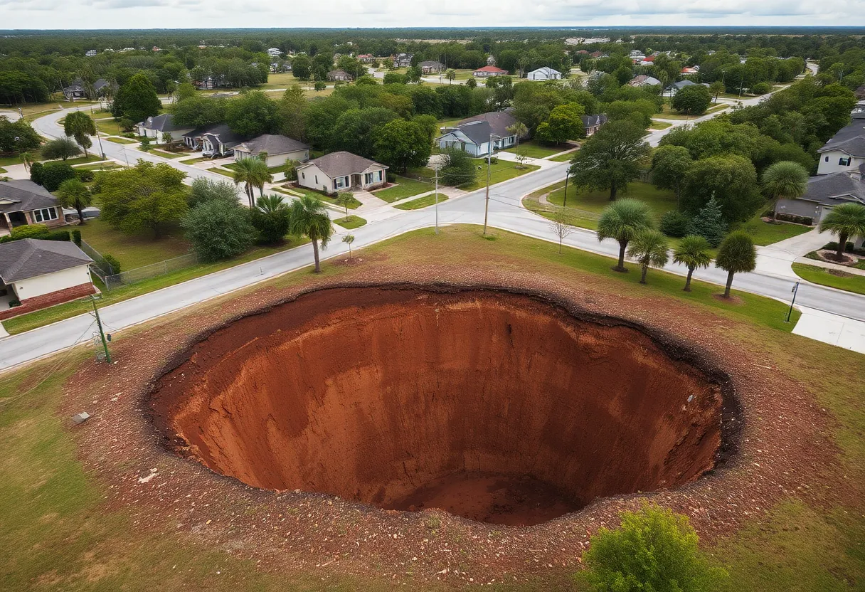 Neighborhood in Central Florida with visible sinkholes