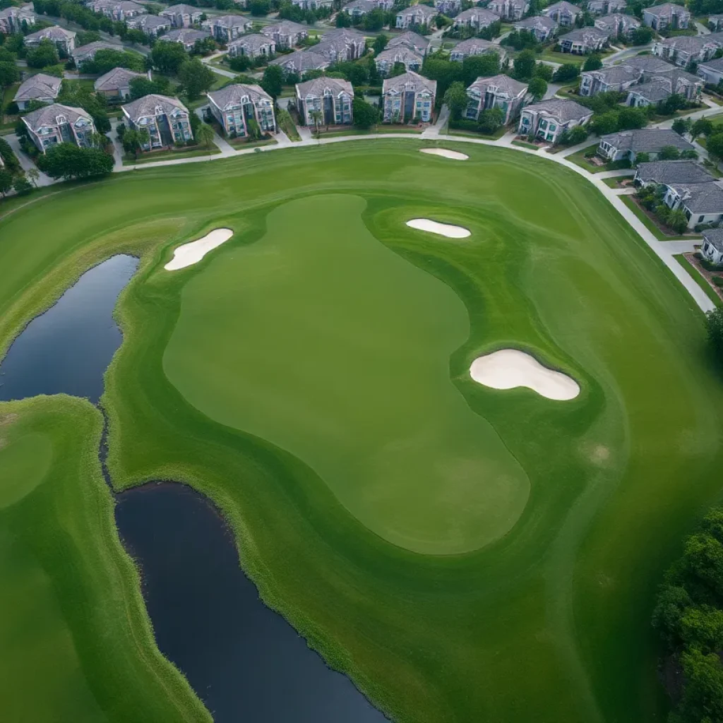 Aerial view of Eagle Creek Golf Course with surrounding residential areas in Orlando.