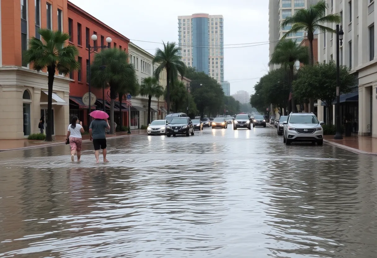 Flooded street in downtown Orlando after heavy rainfall