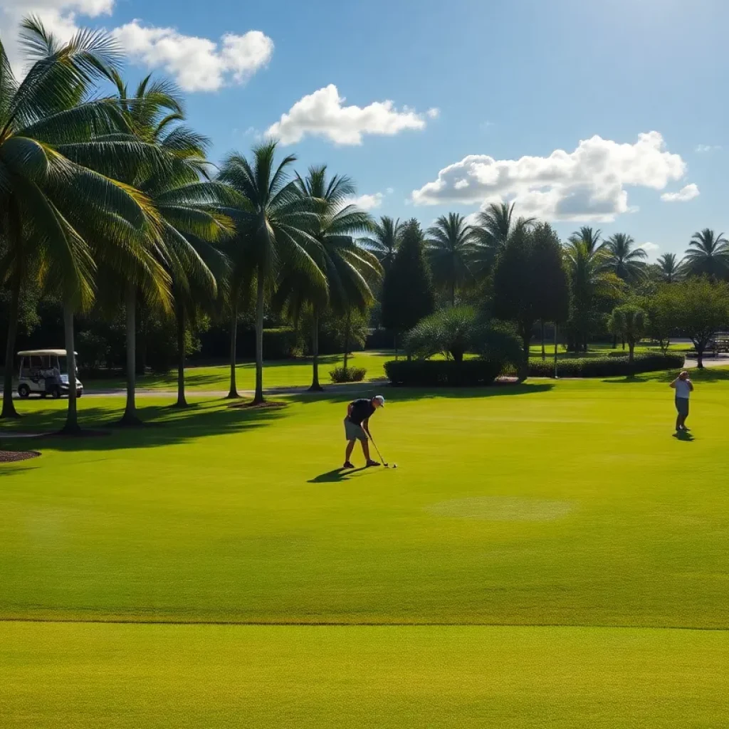 A golfer playing on a beautiful public golf course in Florida