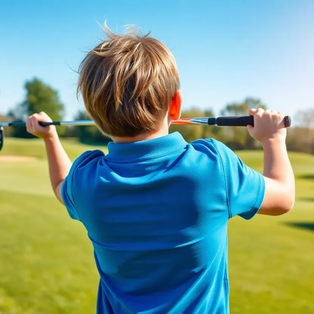 Young golfers playing on a green course