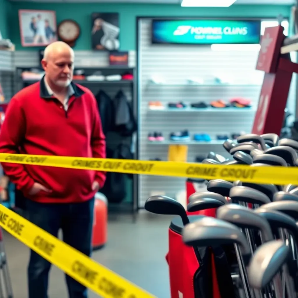 Deserted golf shop with empty shelves due to theft
