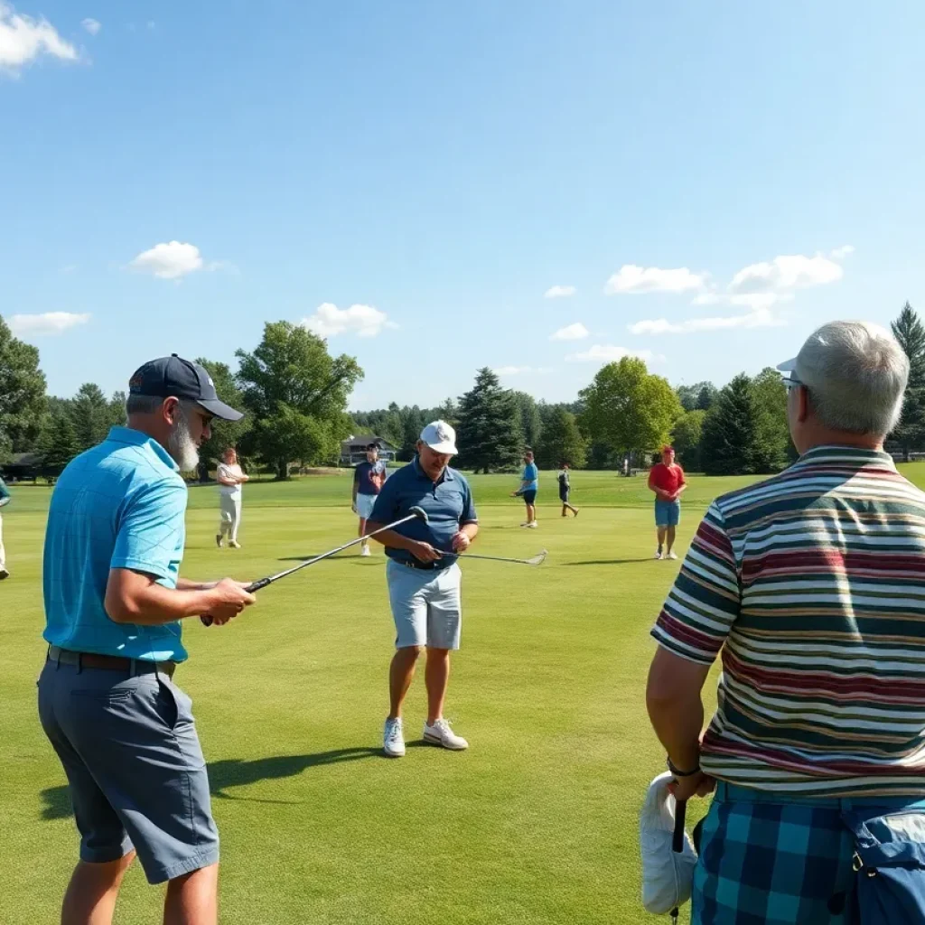 Diverse golf equipment displayed on a golf course.