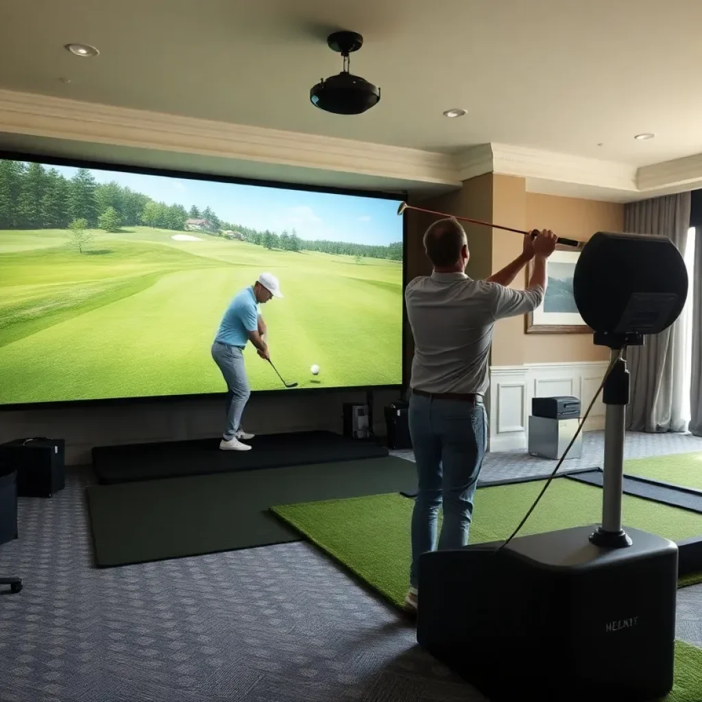 Luxury golf simulator inside the Governor's Mansion gym