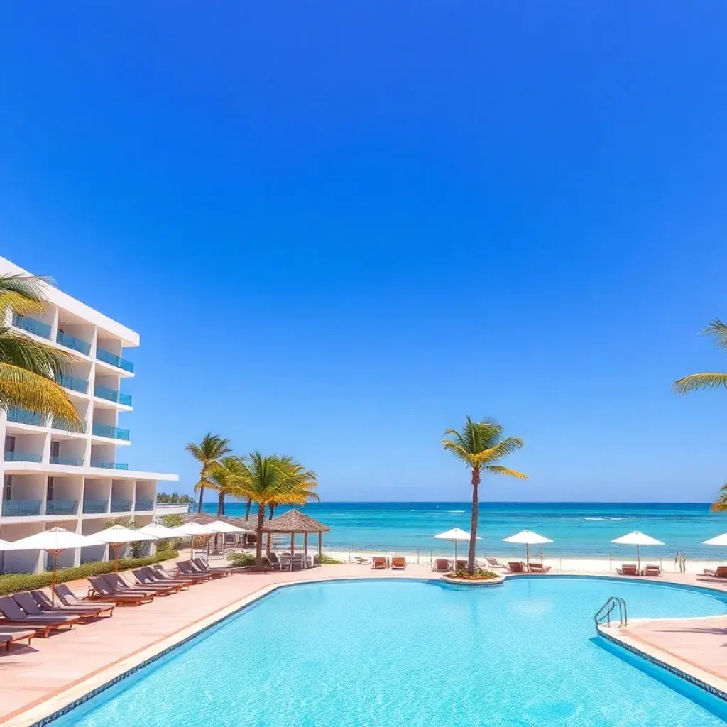 View of the renovated Hilton Sandestin Beach Resort showcasing the pool and beach area