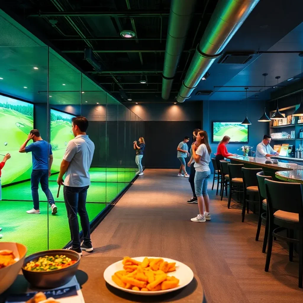 People enjoying indoor golf at The Cave, Southwest Florida
