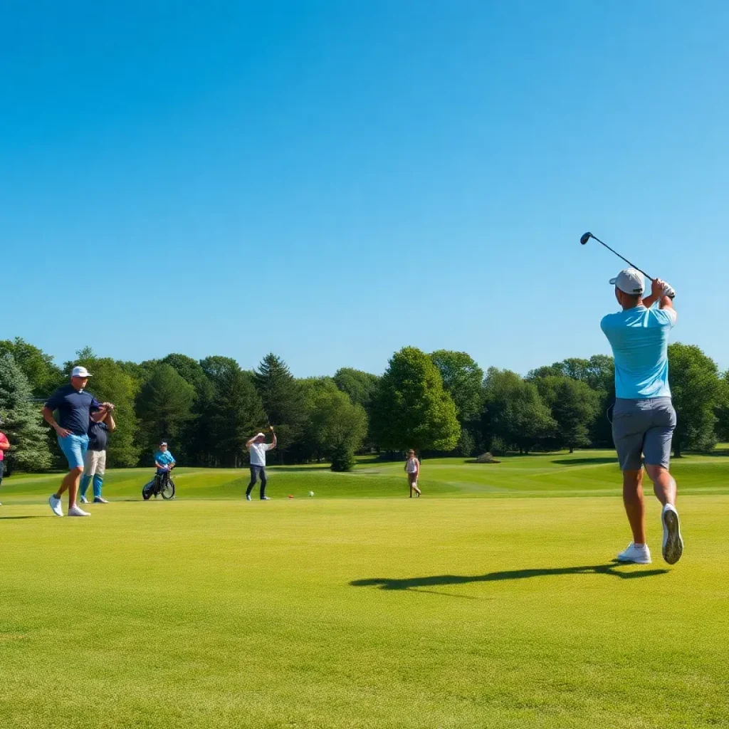 Golf instructors coaching players on the course