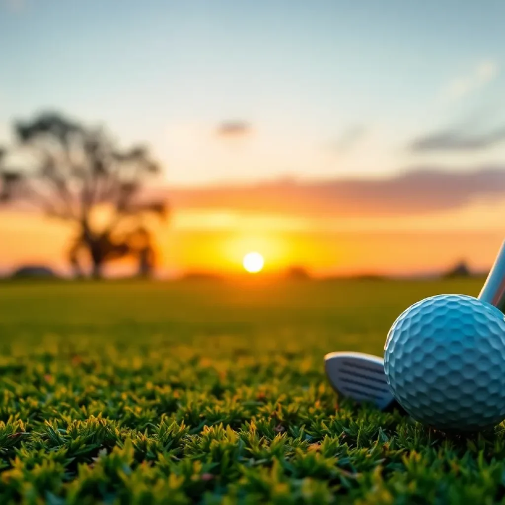 Golf course with an empty golf cart symbolizing a suspension.