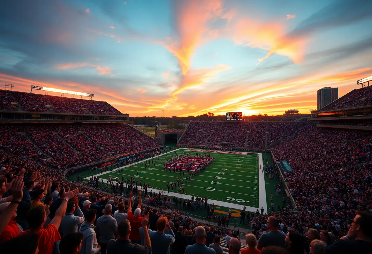 Vibrant crowd at a Miami Hurricanes football game