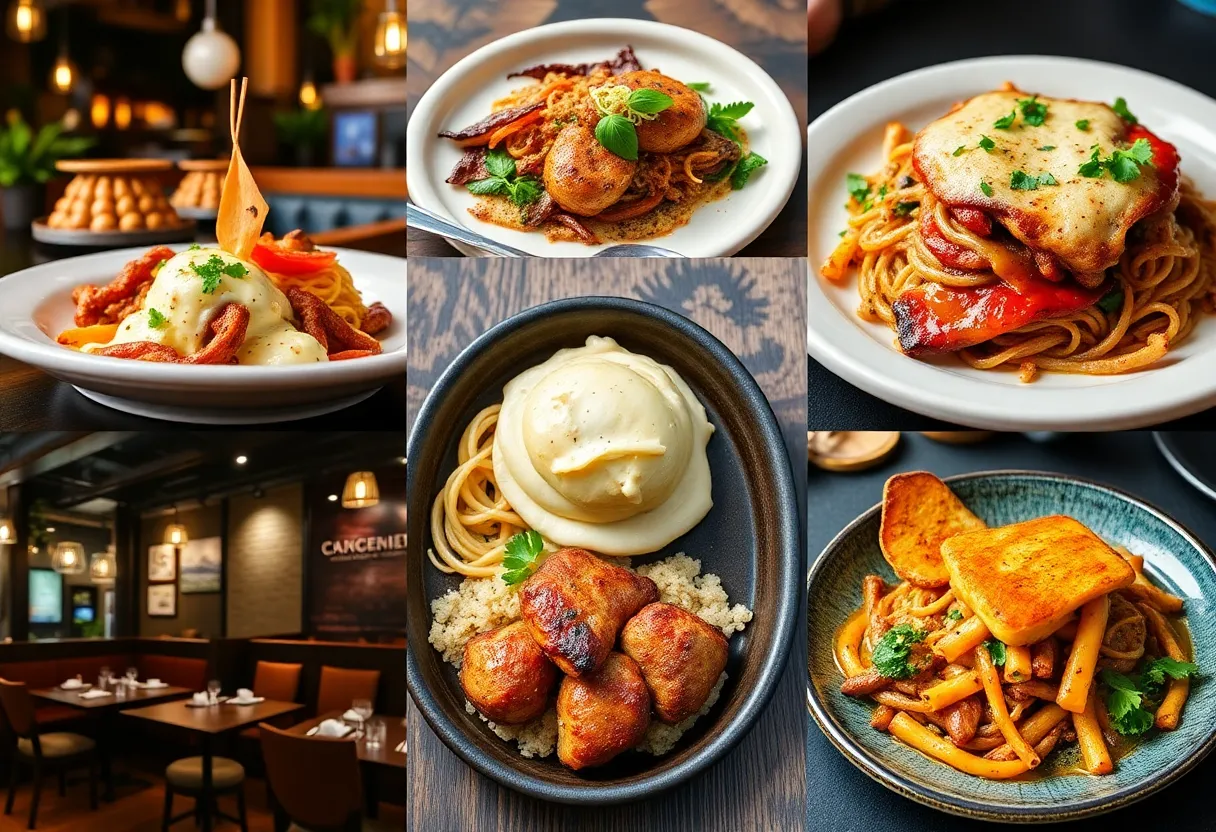 Collection of dishes and restaurant settings from Orlando's new eateries in 2024