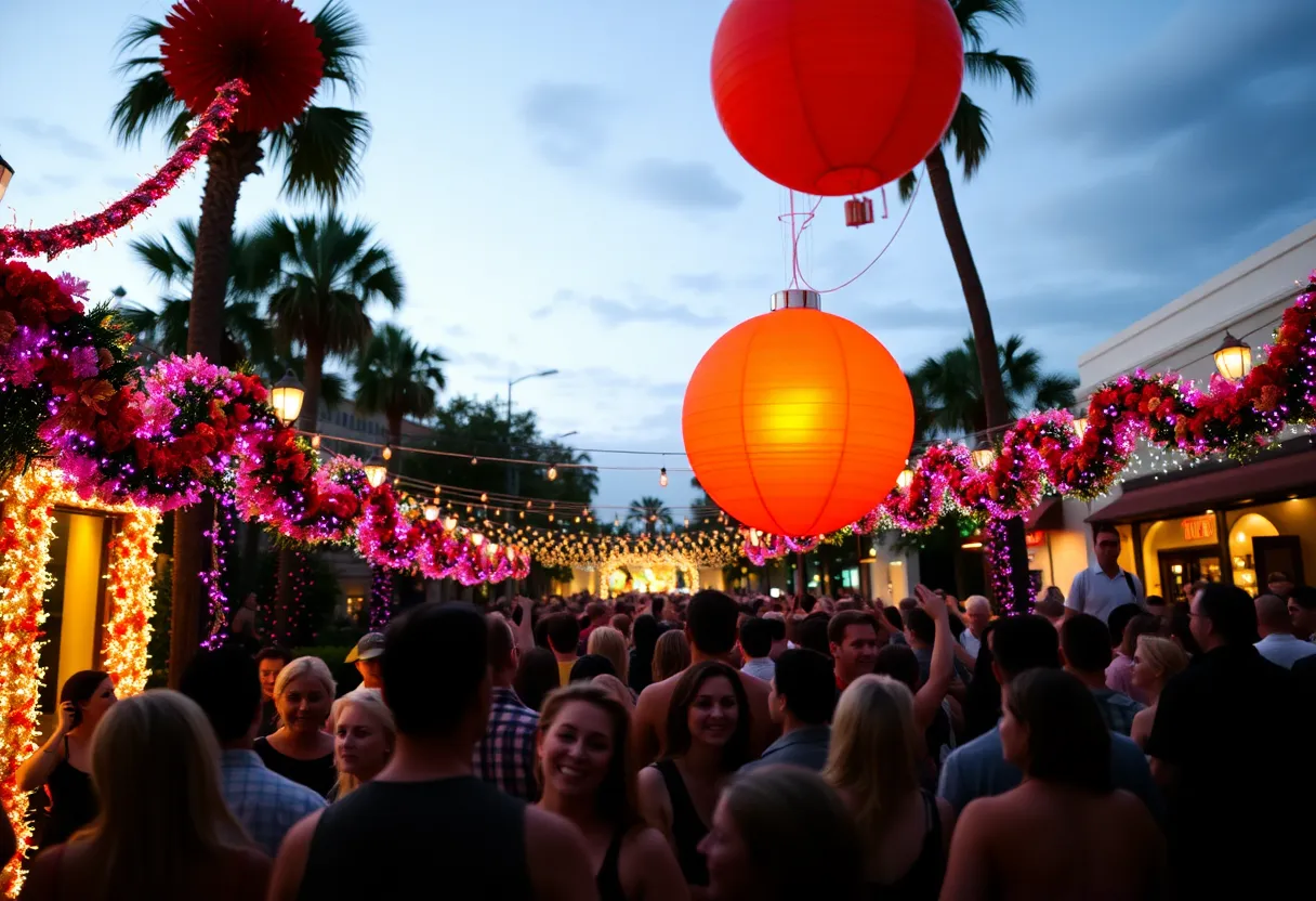 Crowd celebrating at the Orange Ball Drop in Thornton Park