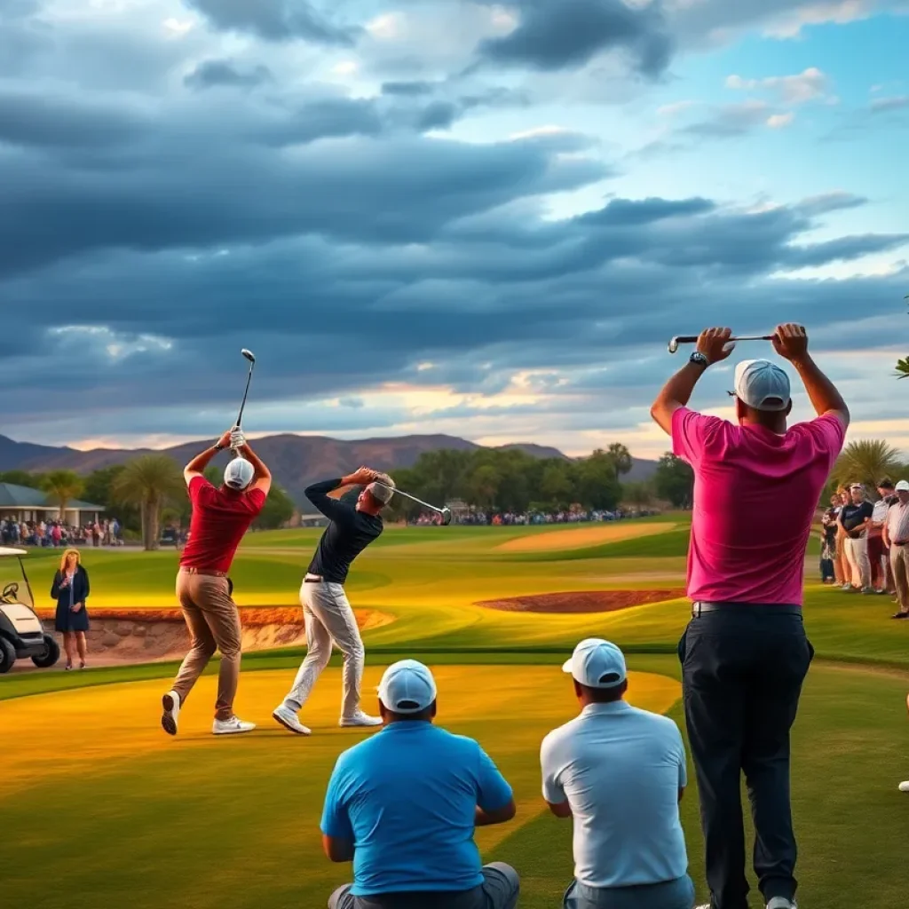 Golfers competing in a high-stakes tournament at Shadow Creek Golf Course