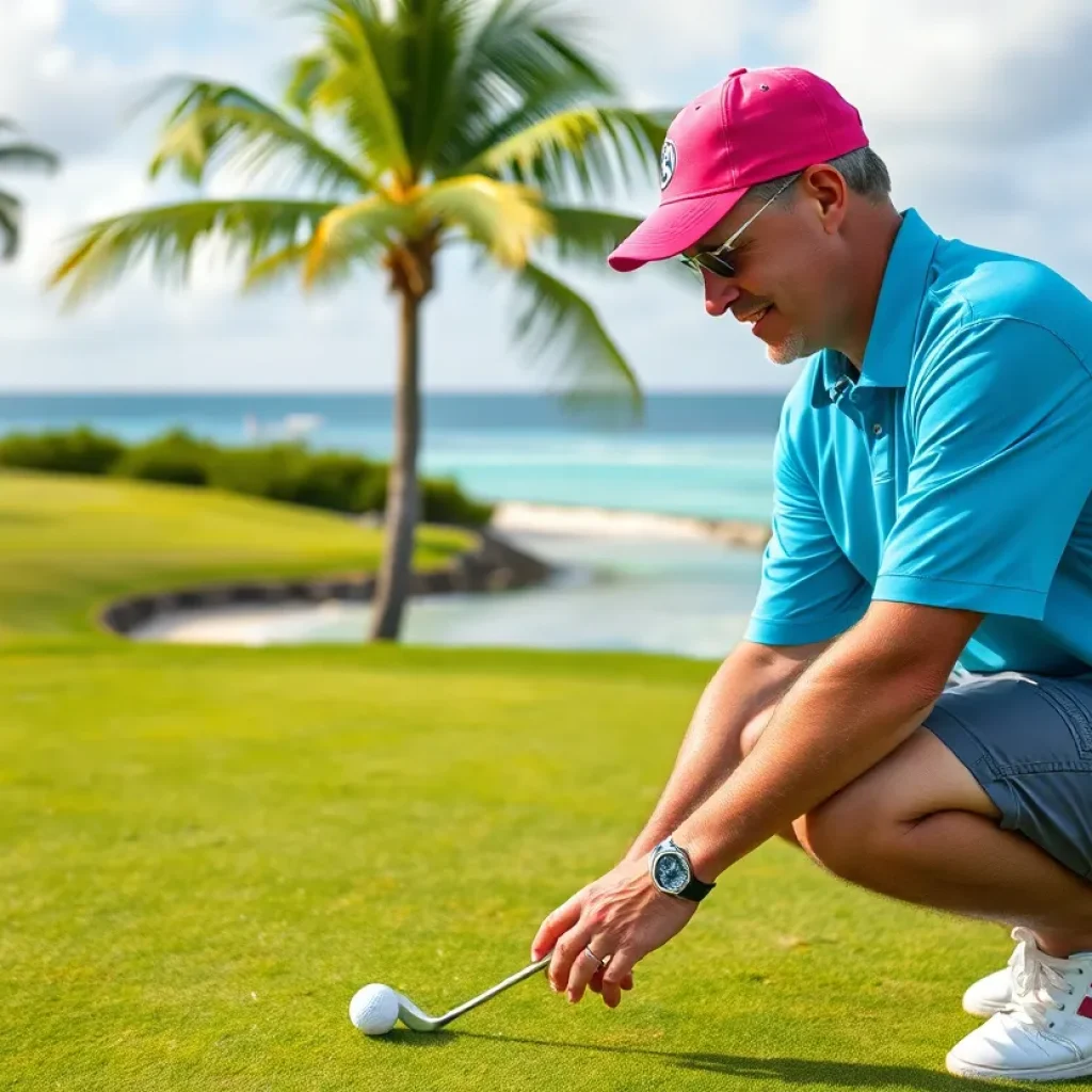 Scottie Scheffler demonstrating a new putting grip at Hero World Challenge.