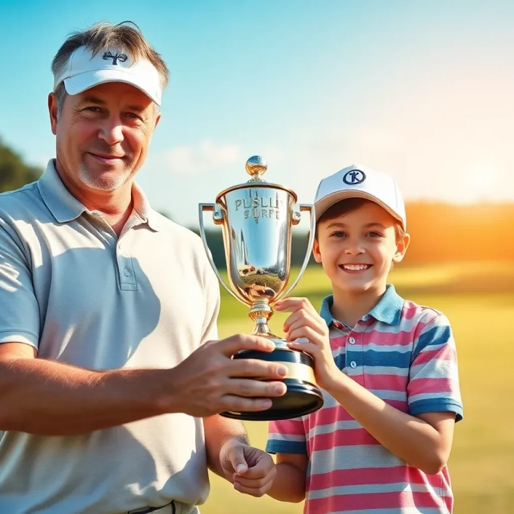 Father and son celebrating a golf victory
