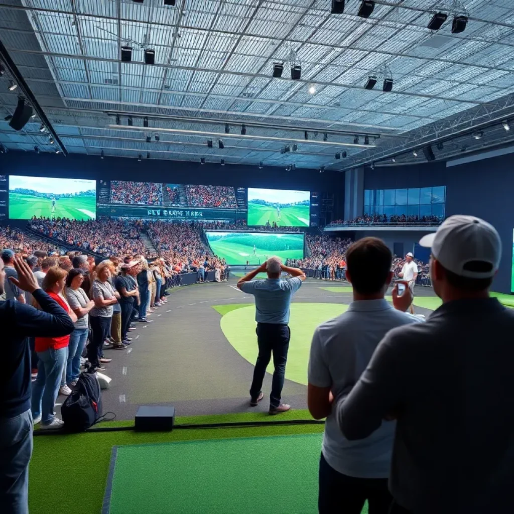 Excited crowd at SoFi Center during TGL Golf League match