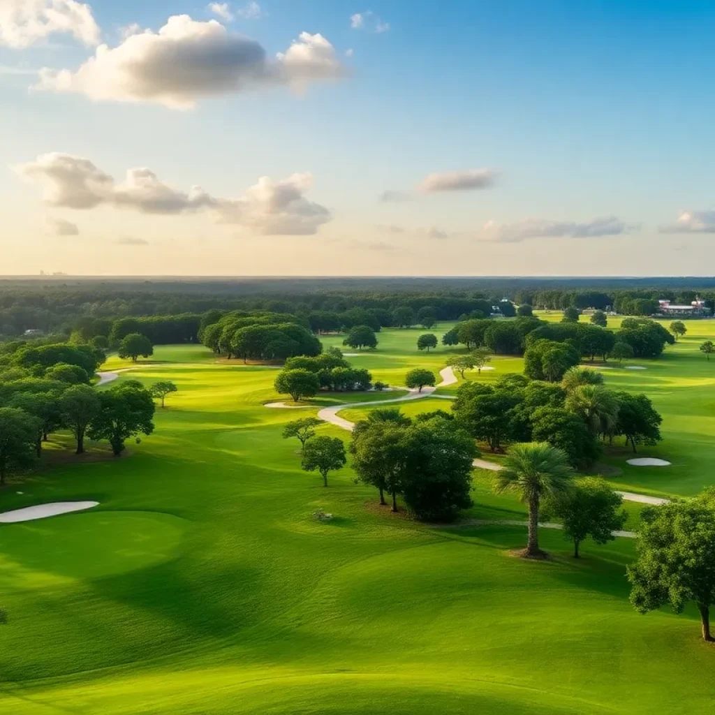 A beautiful landscape of Soleta Golf Club with golfers on the course.