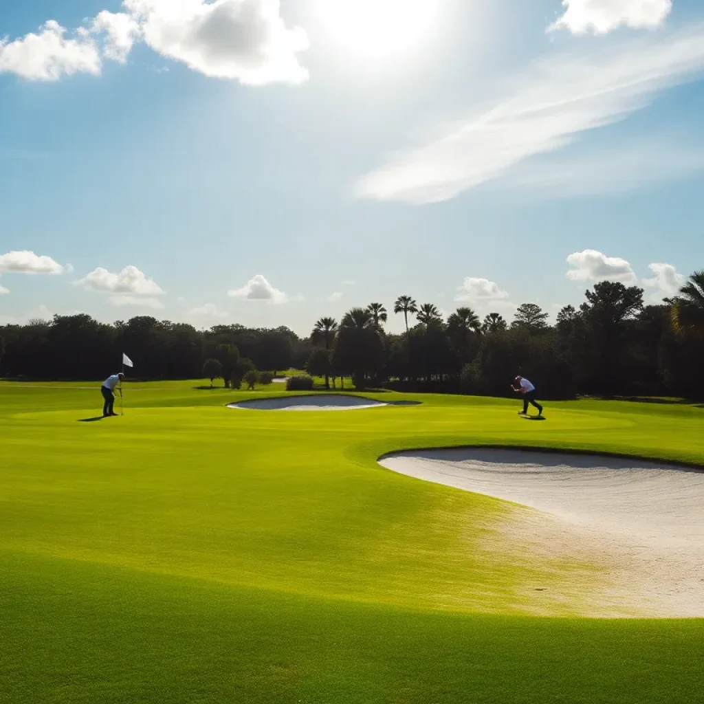 Overview of Soleta Golf Club with golfers and beautiful landscape
