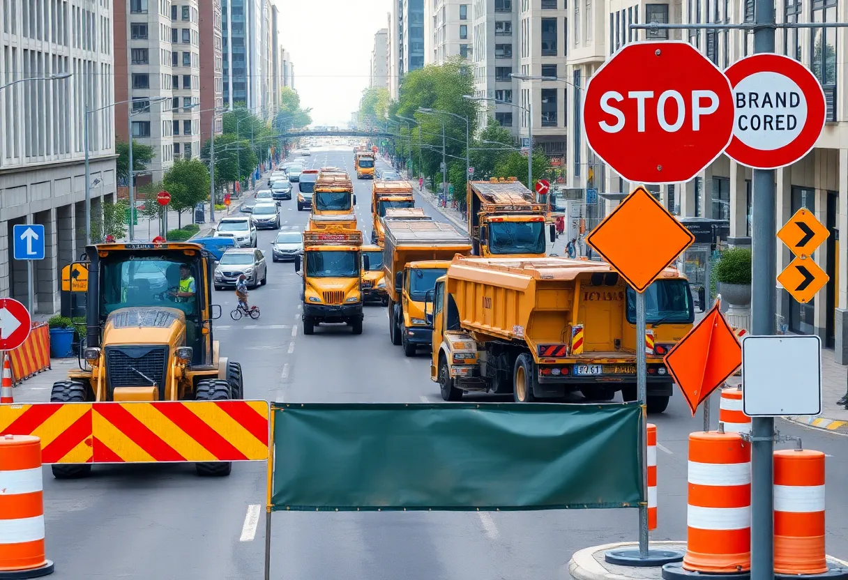 Heavy equipment and construction workers on Summerlin Avenue