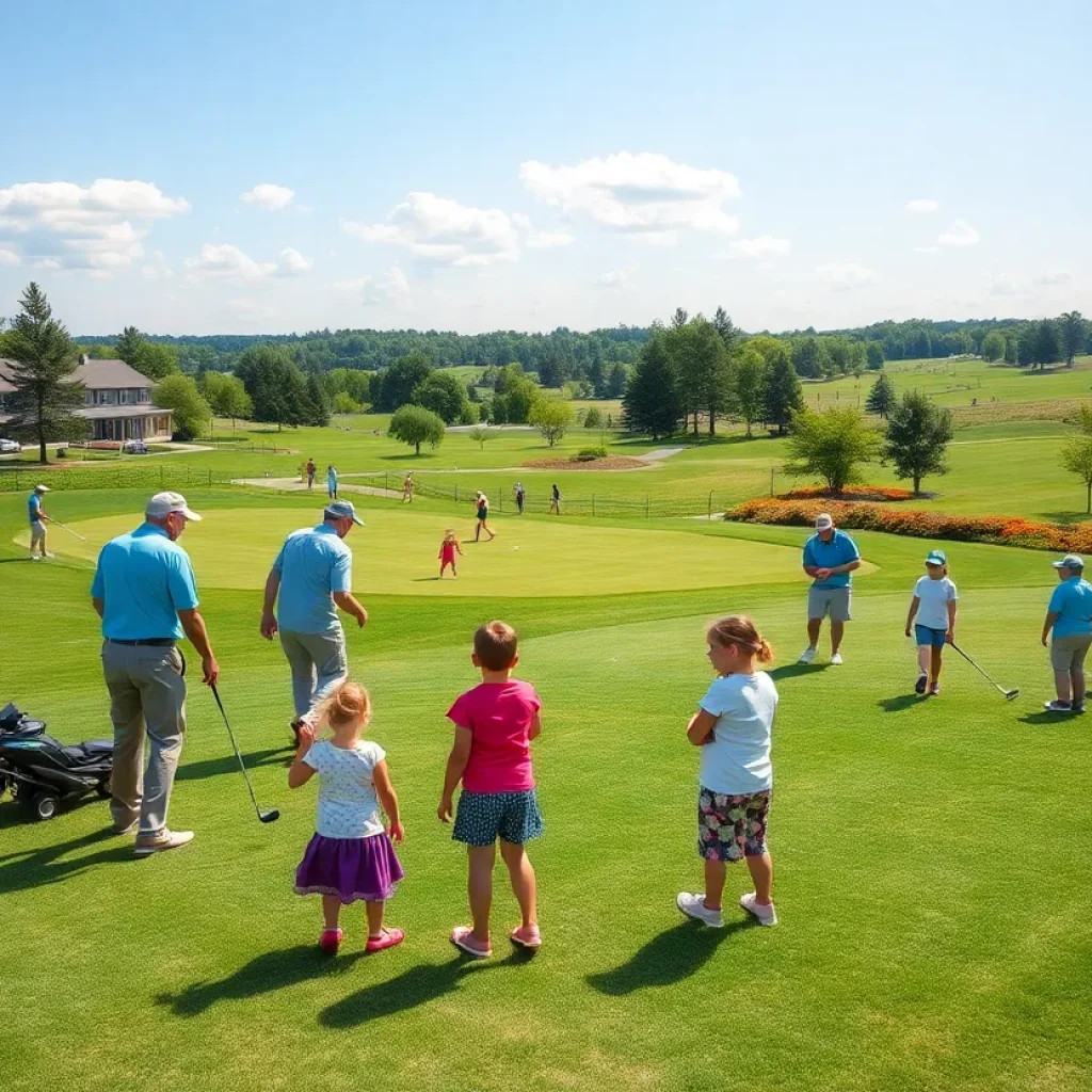 Family enjoying golf at The Park West Palm with vibrant surroundings