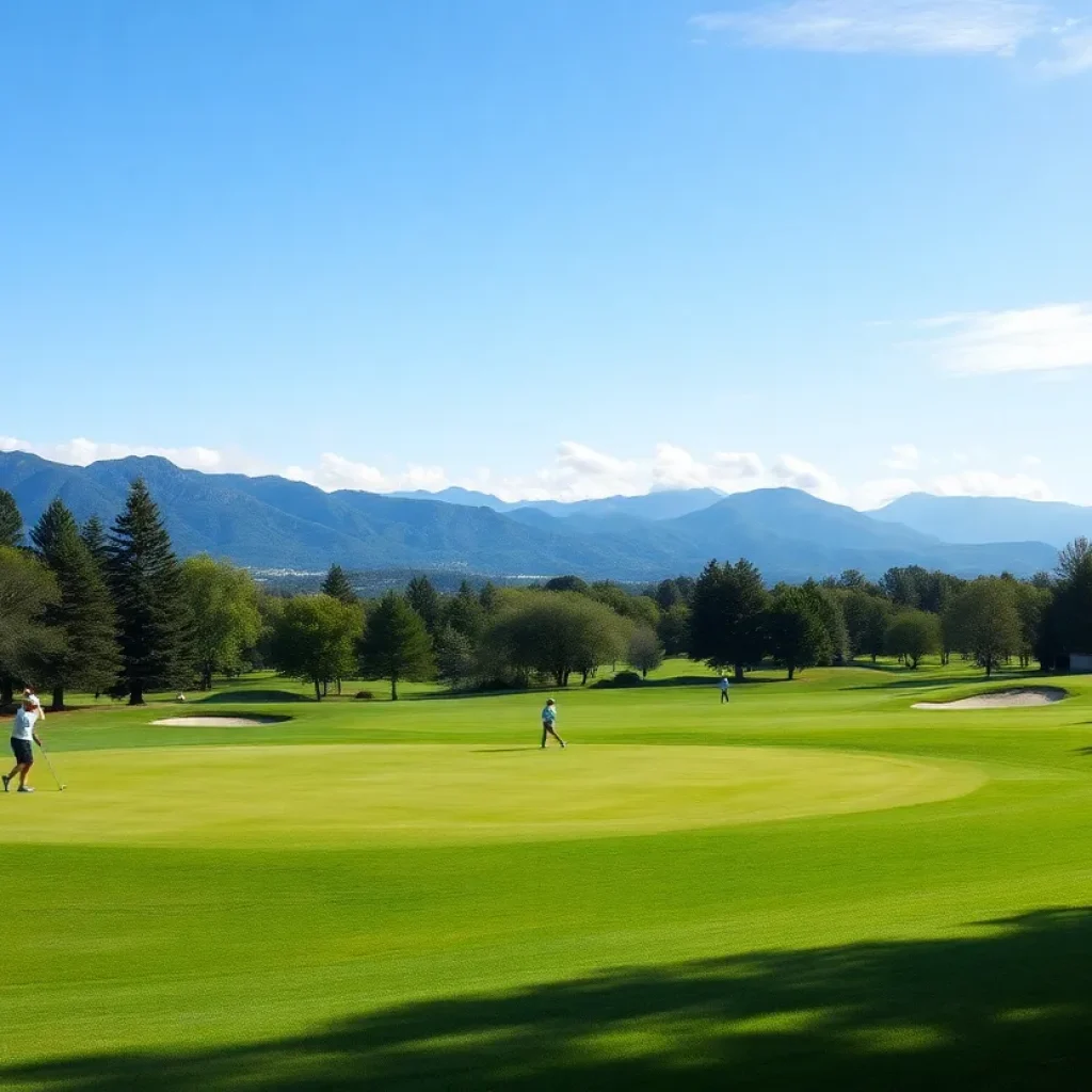 Golfers on a scenic public-access golf course