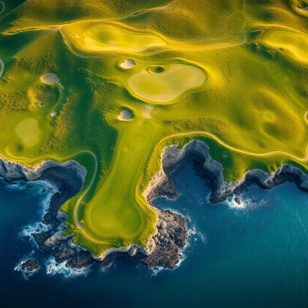 A beautiful top-ranked golf course with vibrant greens and golfers in action