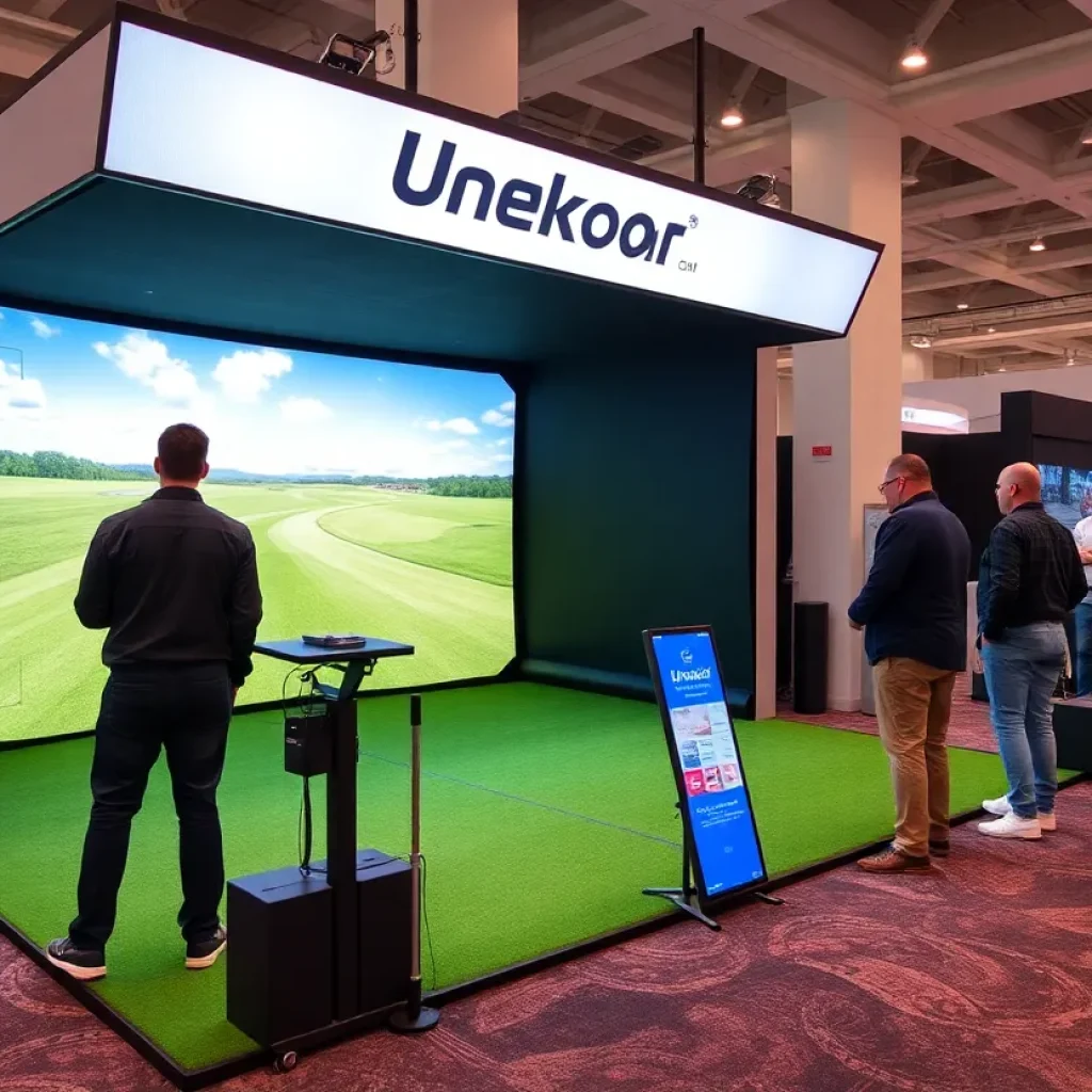 Visitors experiencing Uneekor's golf simulator technology at the 2024 PGA Show