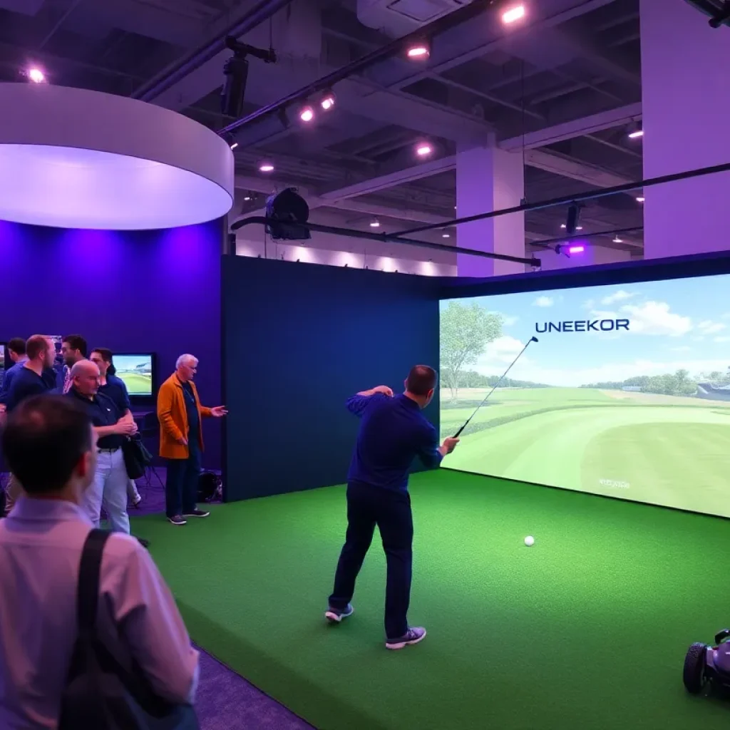 Attendees engaging with Uneekor golf simulators at the PGA Show 2024