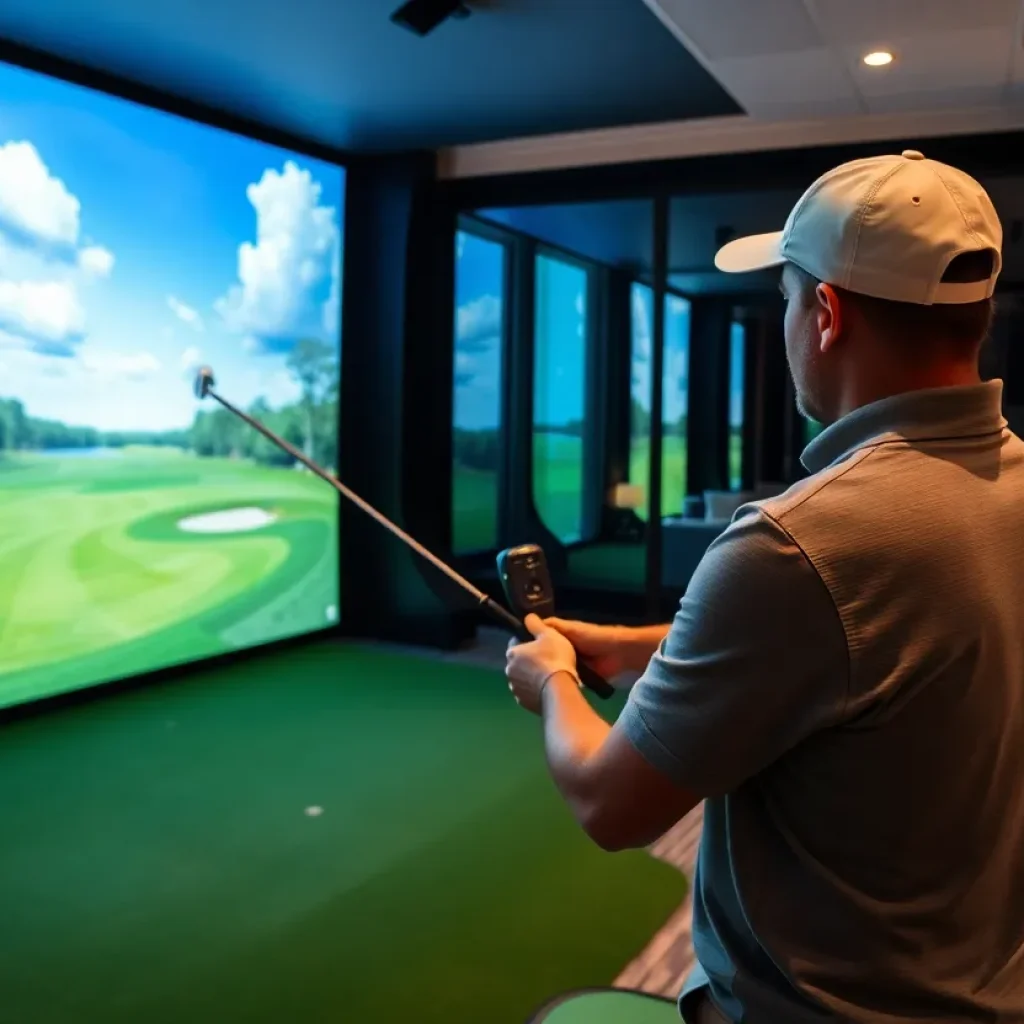 Golfer playing on a virtual golf simulator in Florida
