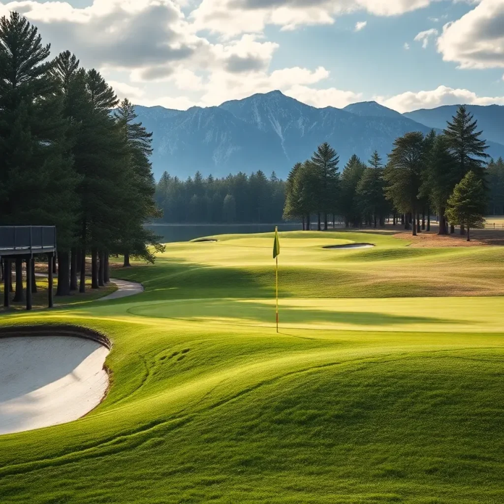 A stunning close-up of a golf course showcasing its beautiful landscape.