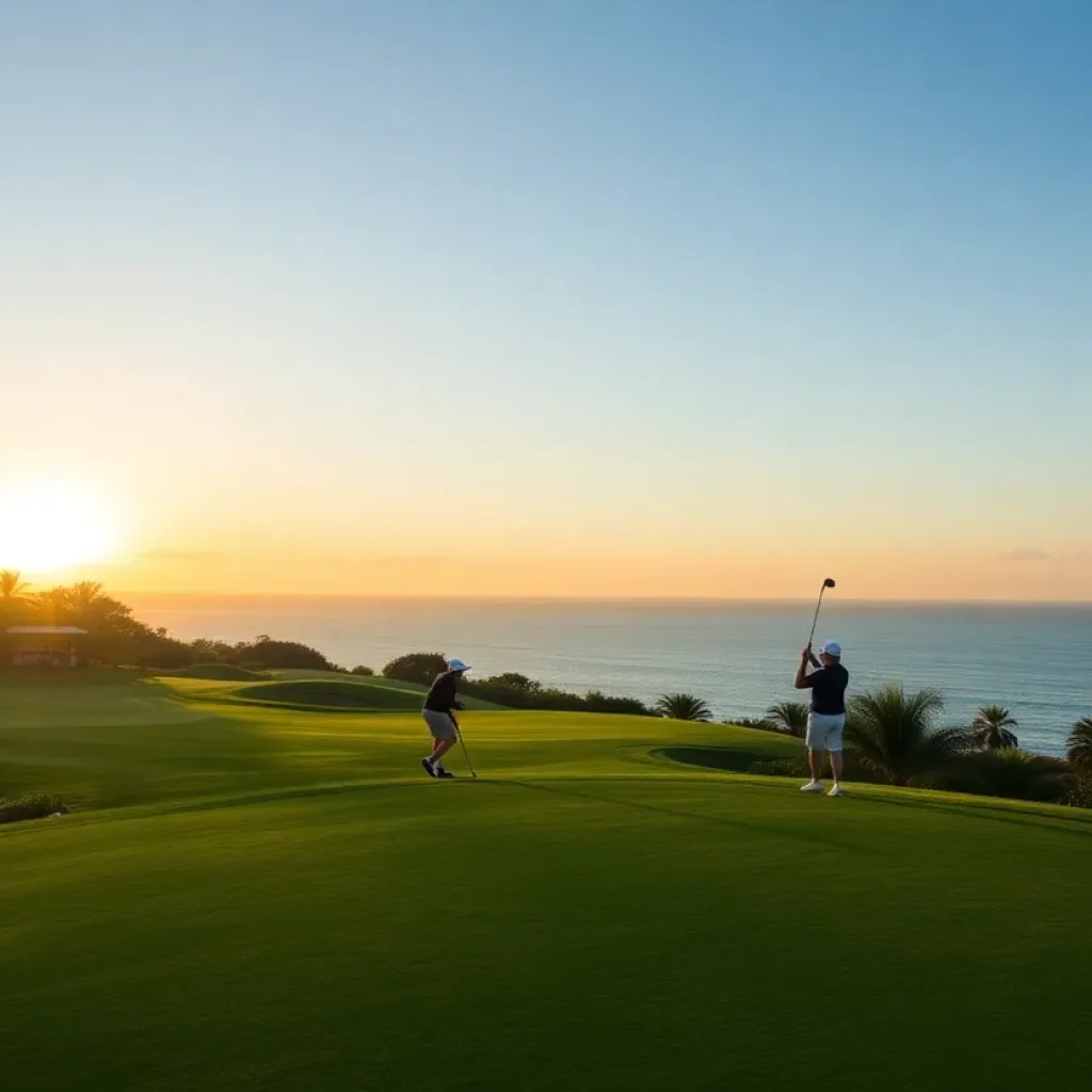 Golfers playing on the stunning Plantation Course in Kapalua, Hawaii