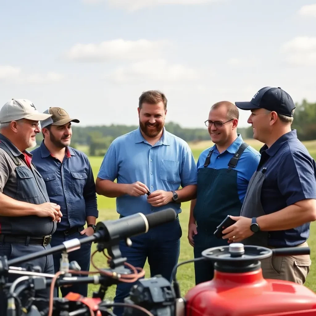 Technicians preparing a golf course for a major tournament