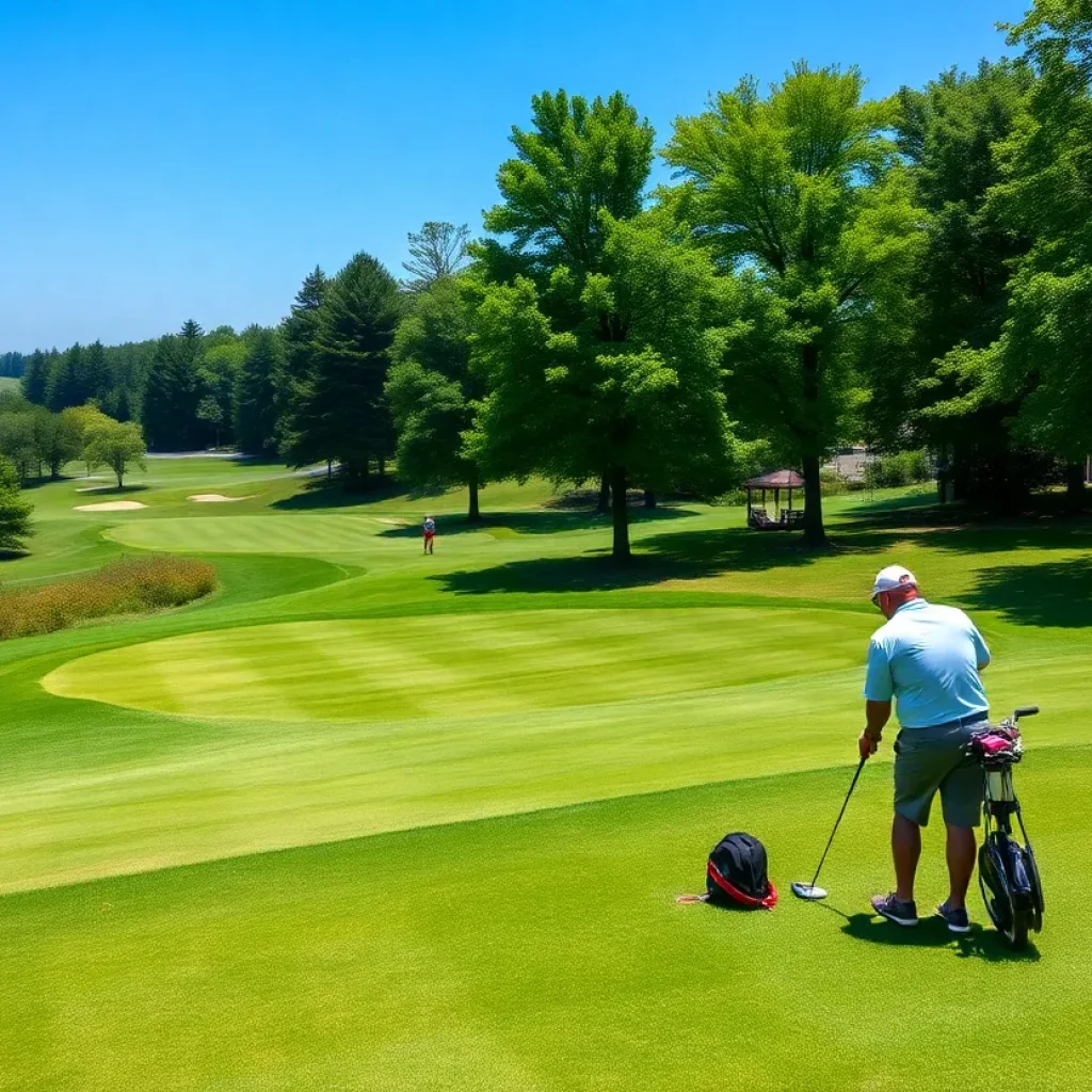 Landscape of a public golf course with golfers playing