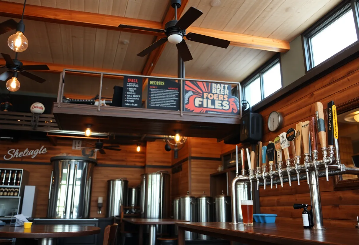 Interior of Broken Strings Brewery with craft beer taps