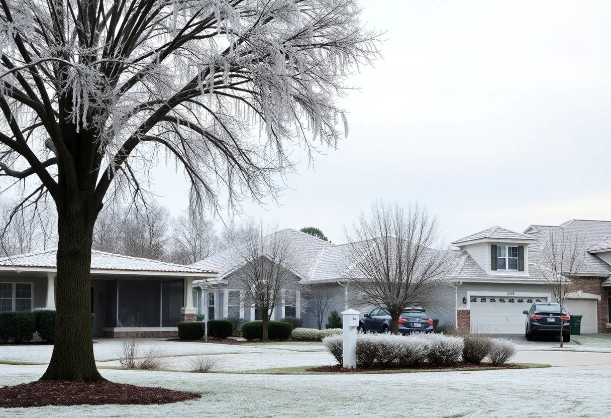 Frost-covered landscape in Central Florida during winter