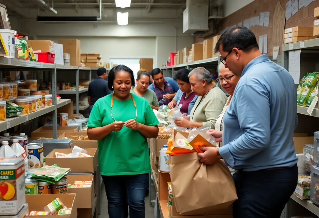 Volunteers at a food pantry in College Park after a truck crash