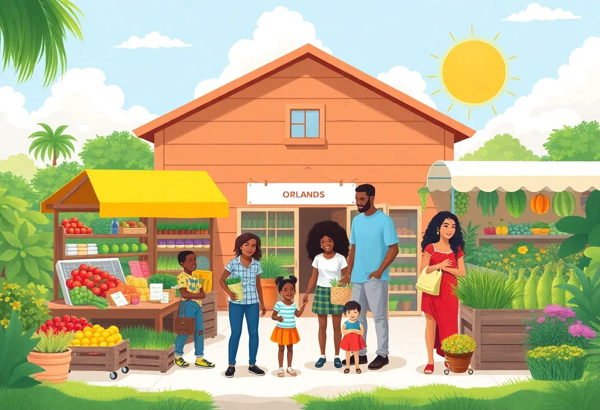 Residents of Orlando shopping for groceries in a community store