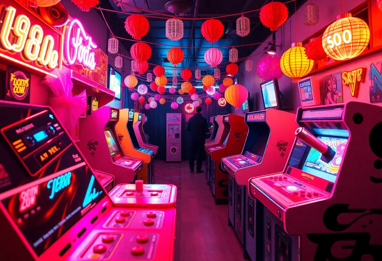 Festival celebrating the '80s and '90s with retro decorations and nostalgic items