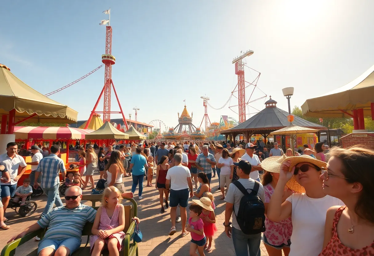 Families at Disney World in hot weather seeking shade