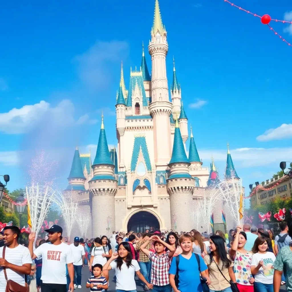 Families enjoying a sunny day at Disney World attractions